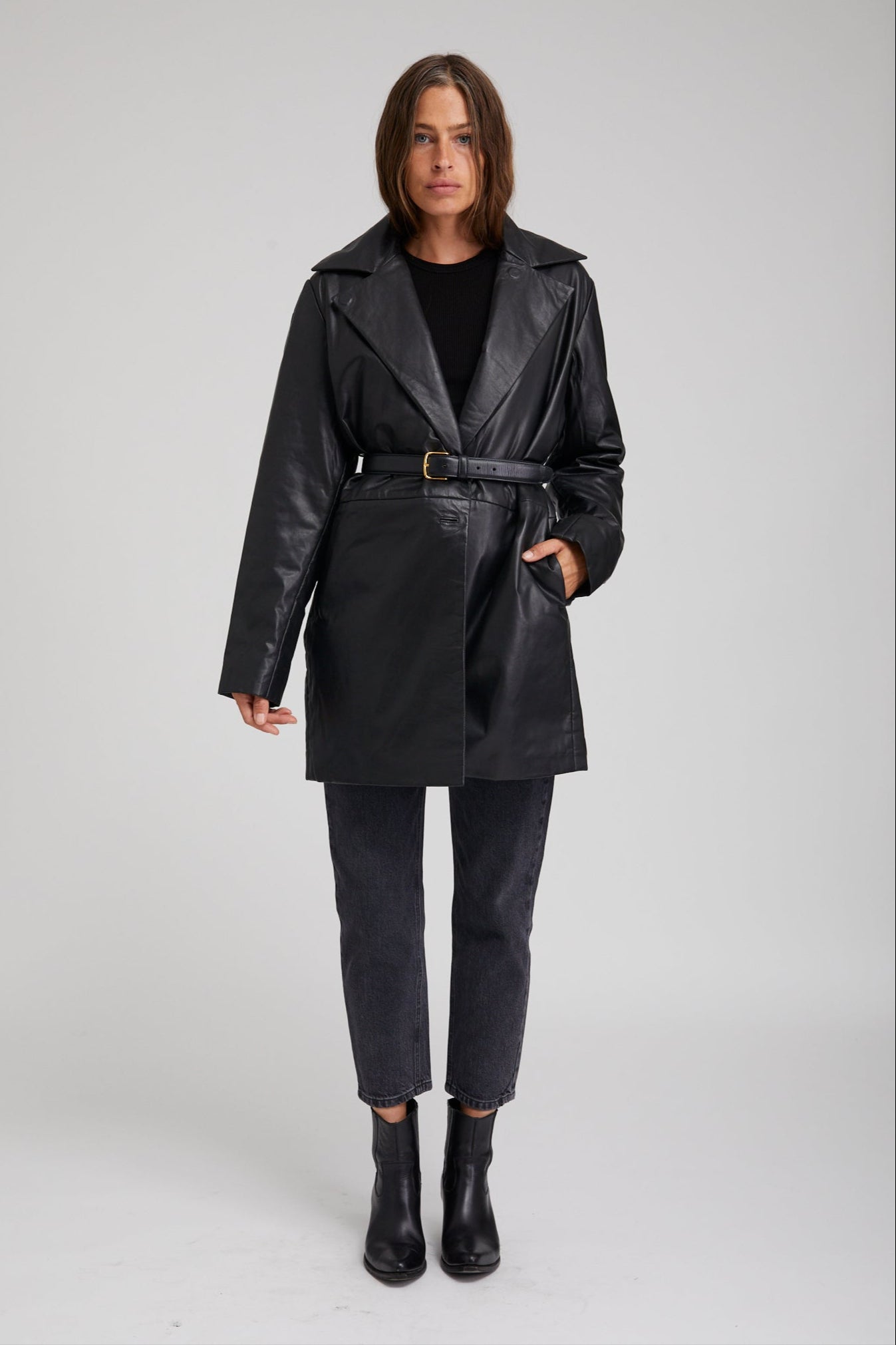 Black Leather Classic Coat