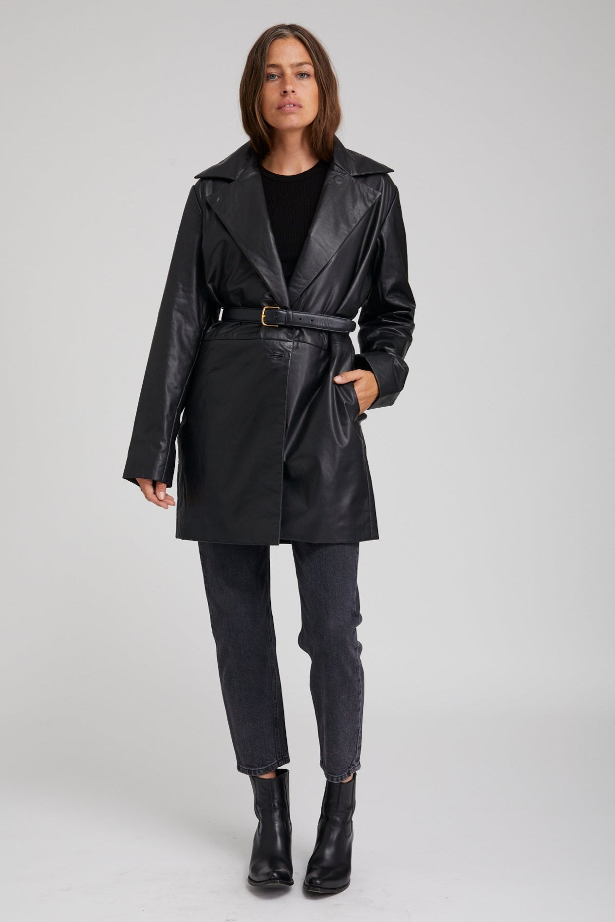 Black Leather Classic Coat