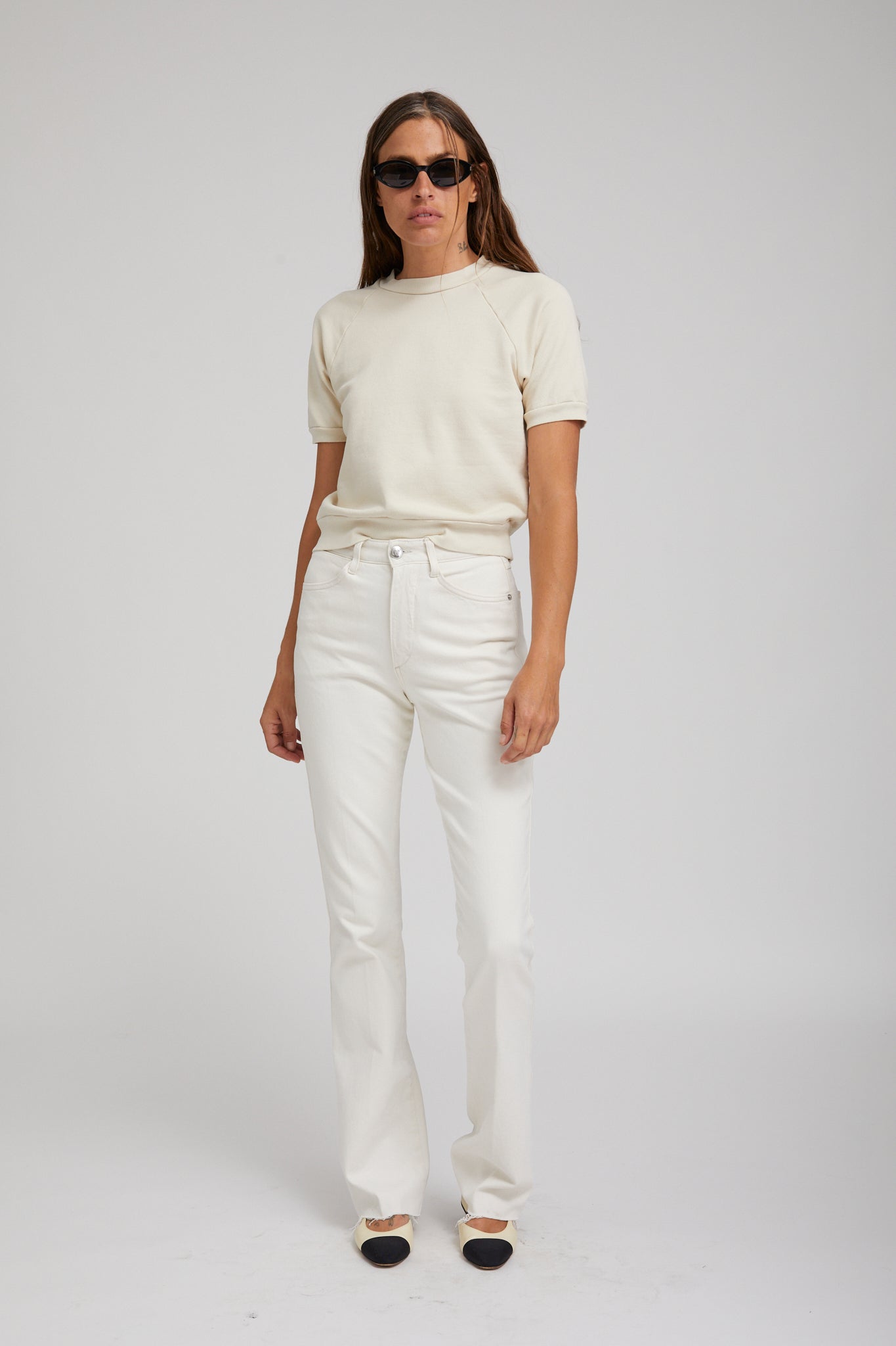 Earhart Vintage White Micro Flare Denim