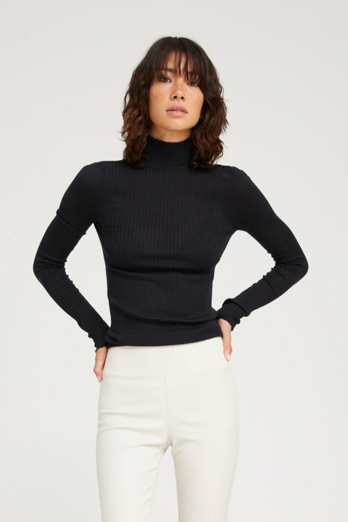 Black Cashmere Mock Neck