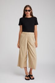 Beige Cotton Poplin Culotte Pants