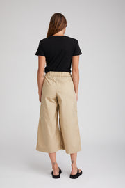 Beige Cotton Poplin Culotte Pants