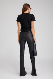 Black Leather Front Slit Micro Flare Pants