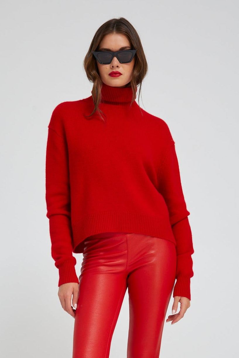 Red Cashmere Long Sleeve Turtleneck