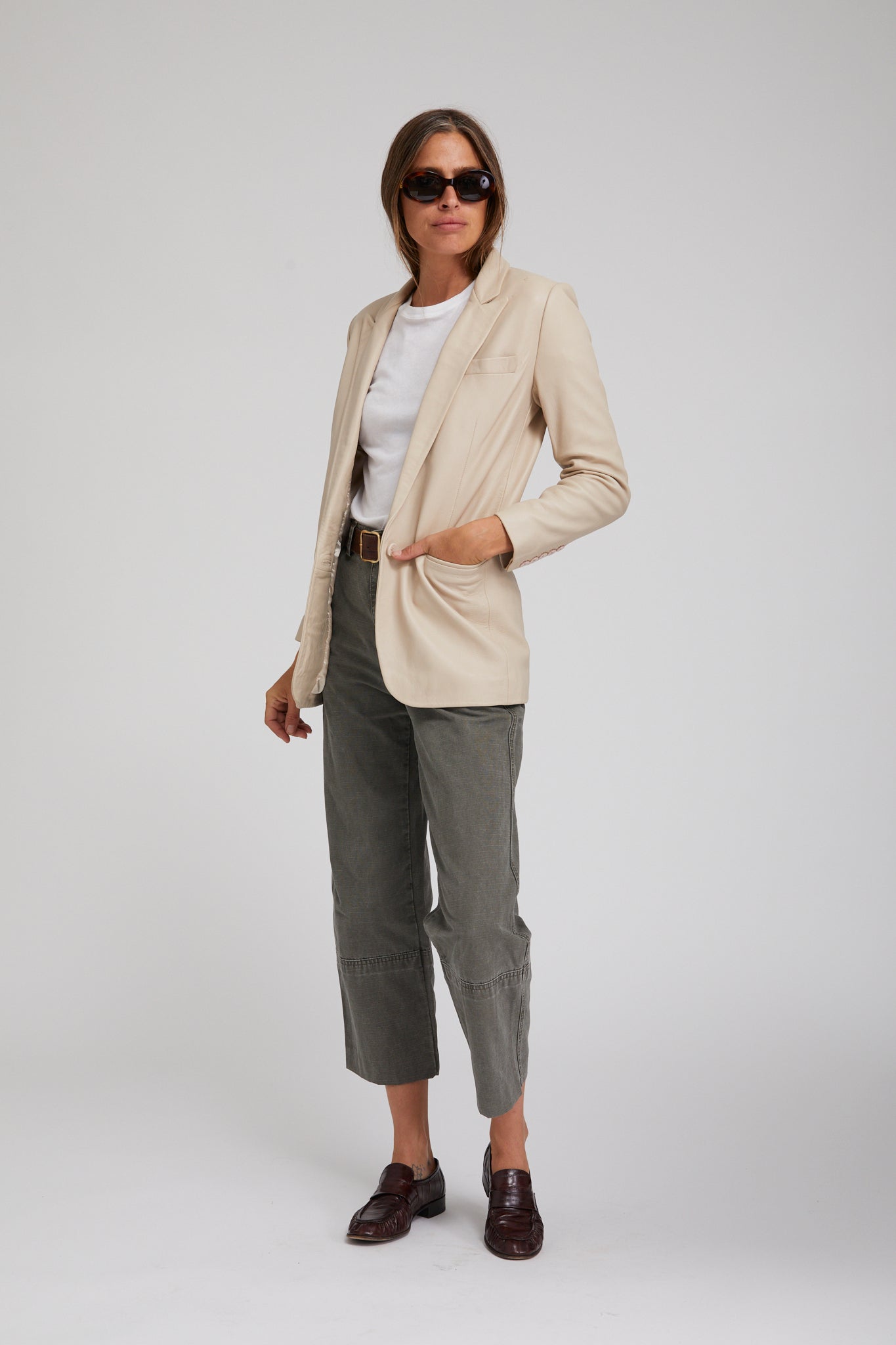 Off White Leather Blazer