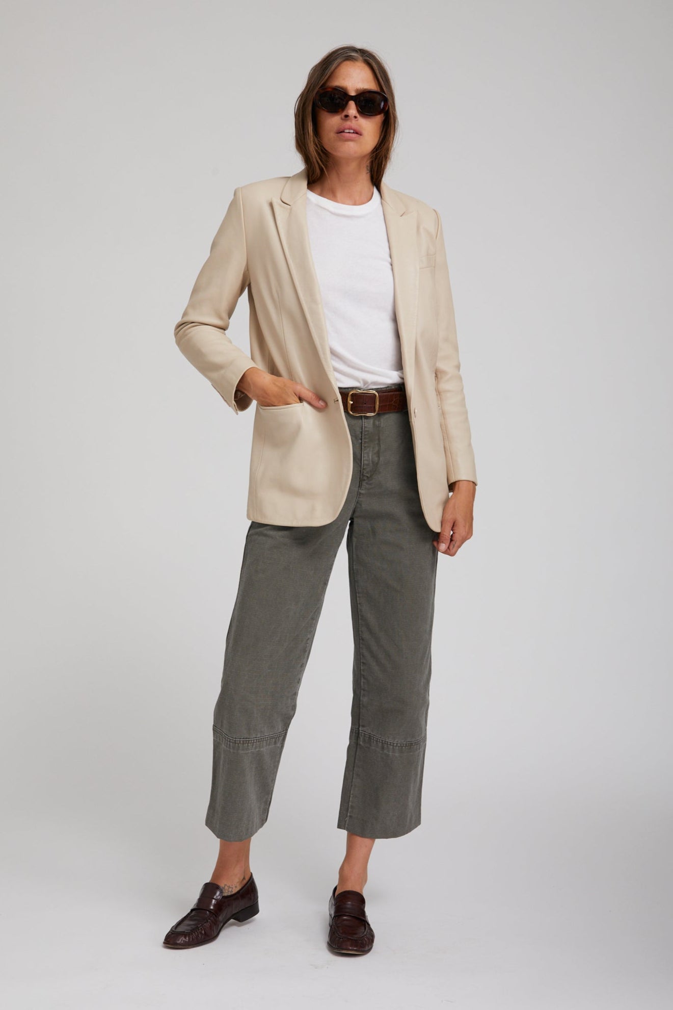 Off White Leather Blazer