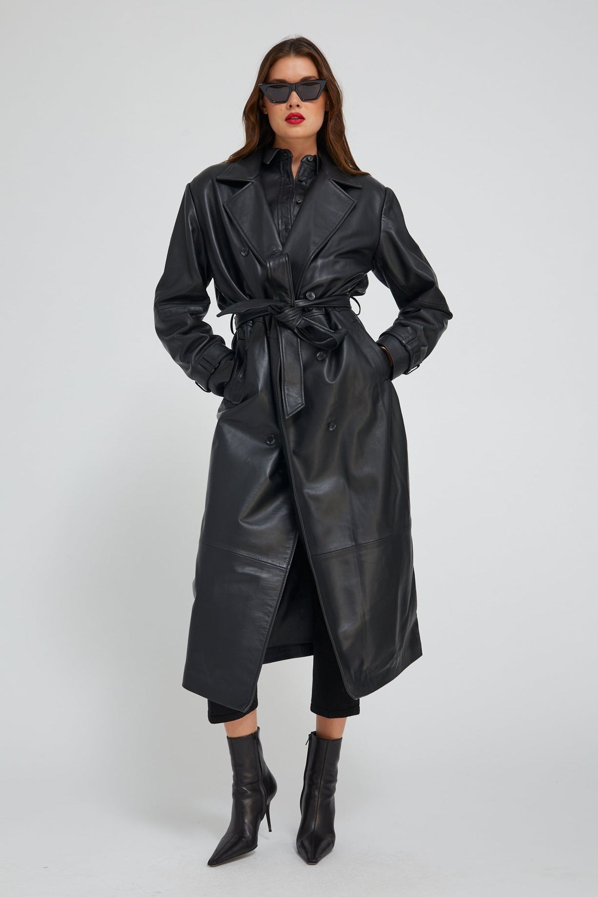 Black Leather Oversized Trench