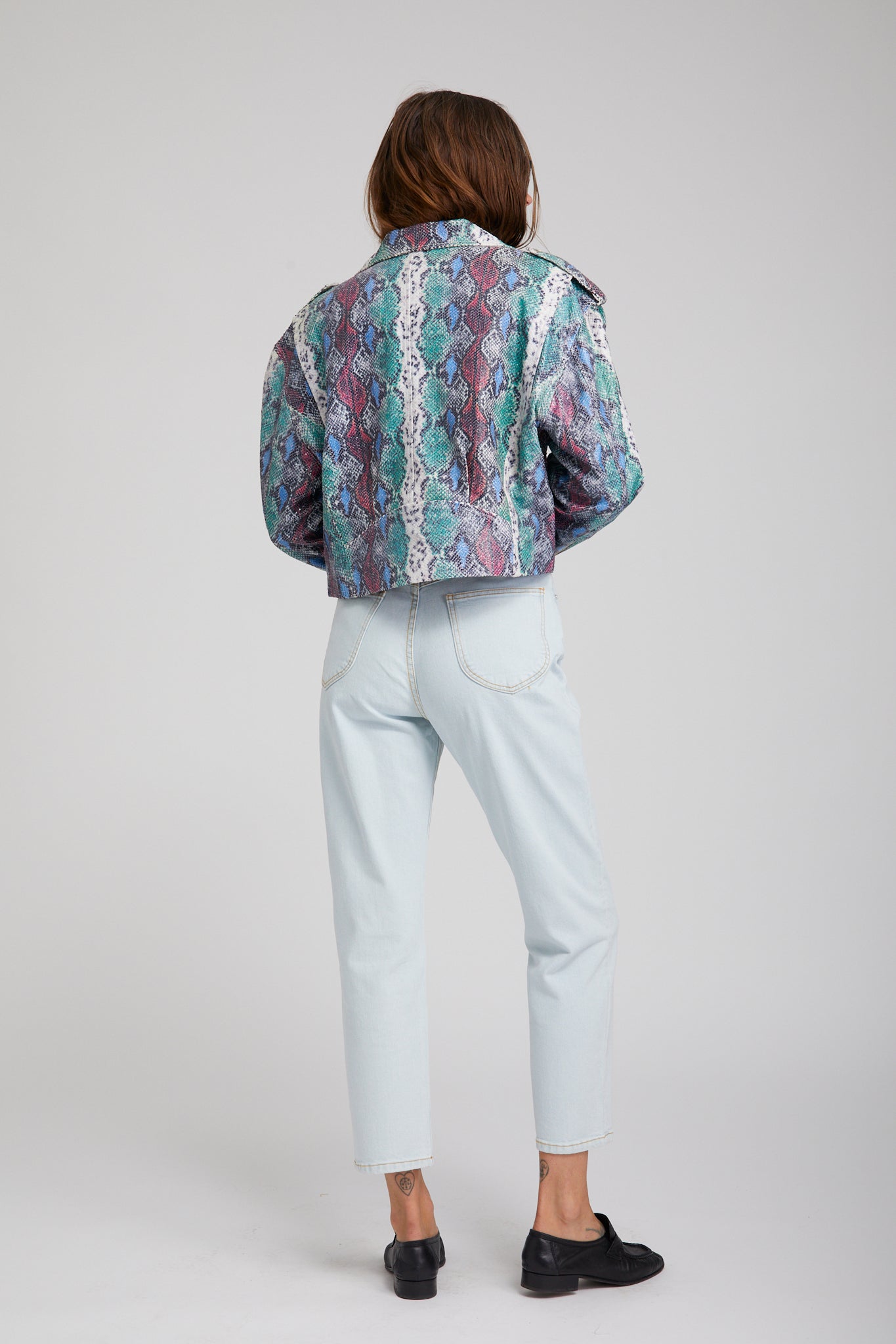 Snake Print Leather Moto Jacket