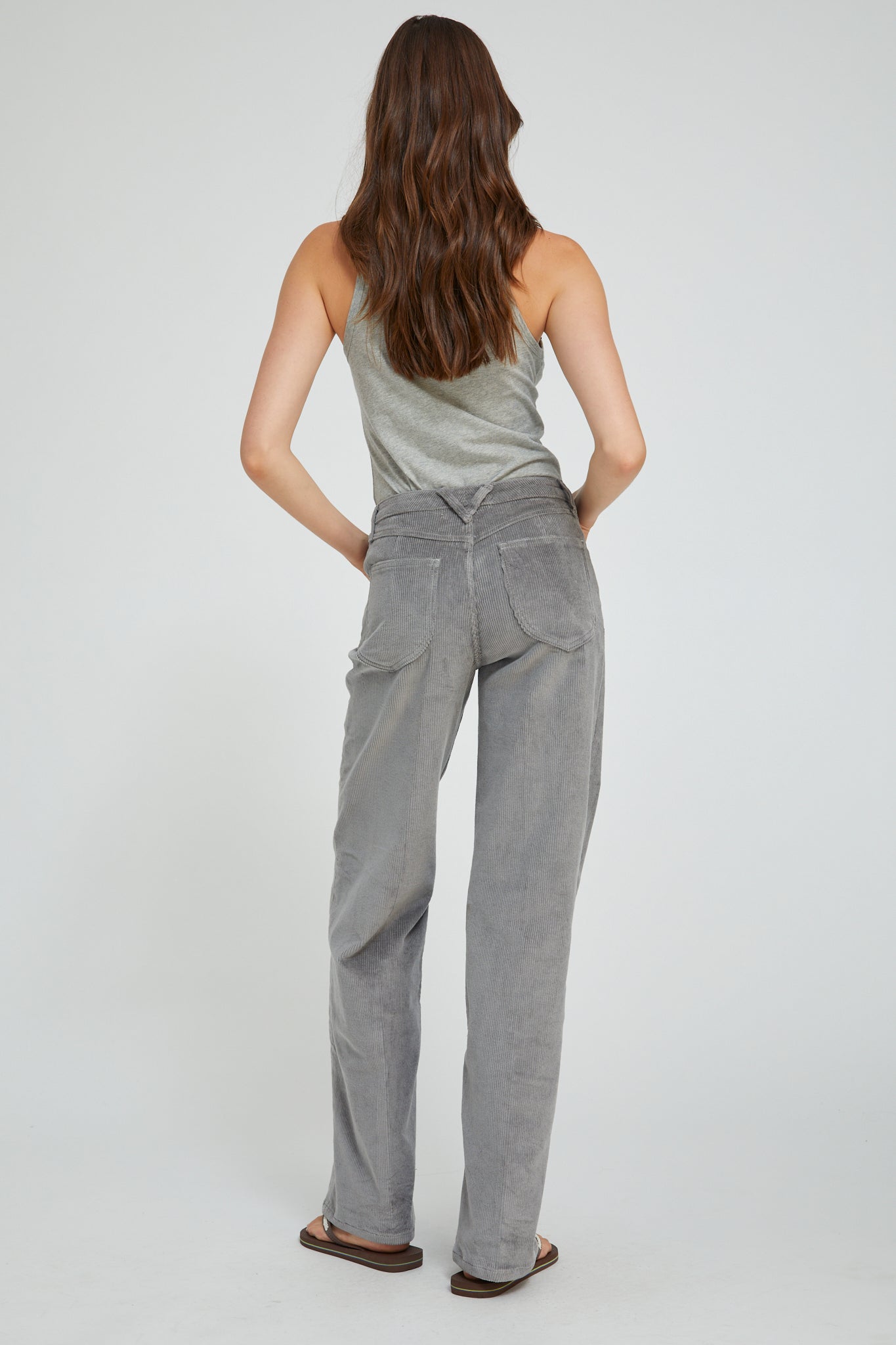 Grey Corduroy Wide Leg Trousers