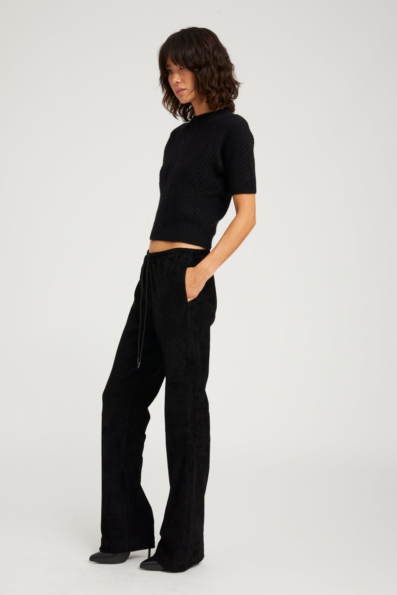 Black Suede Straight Leg Pants
