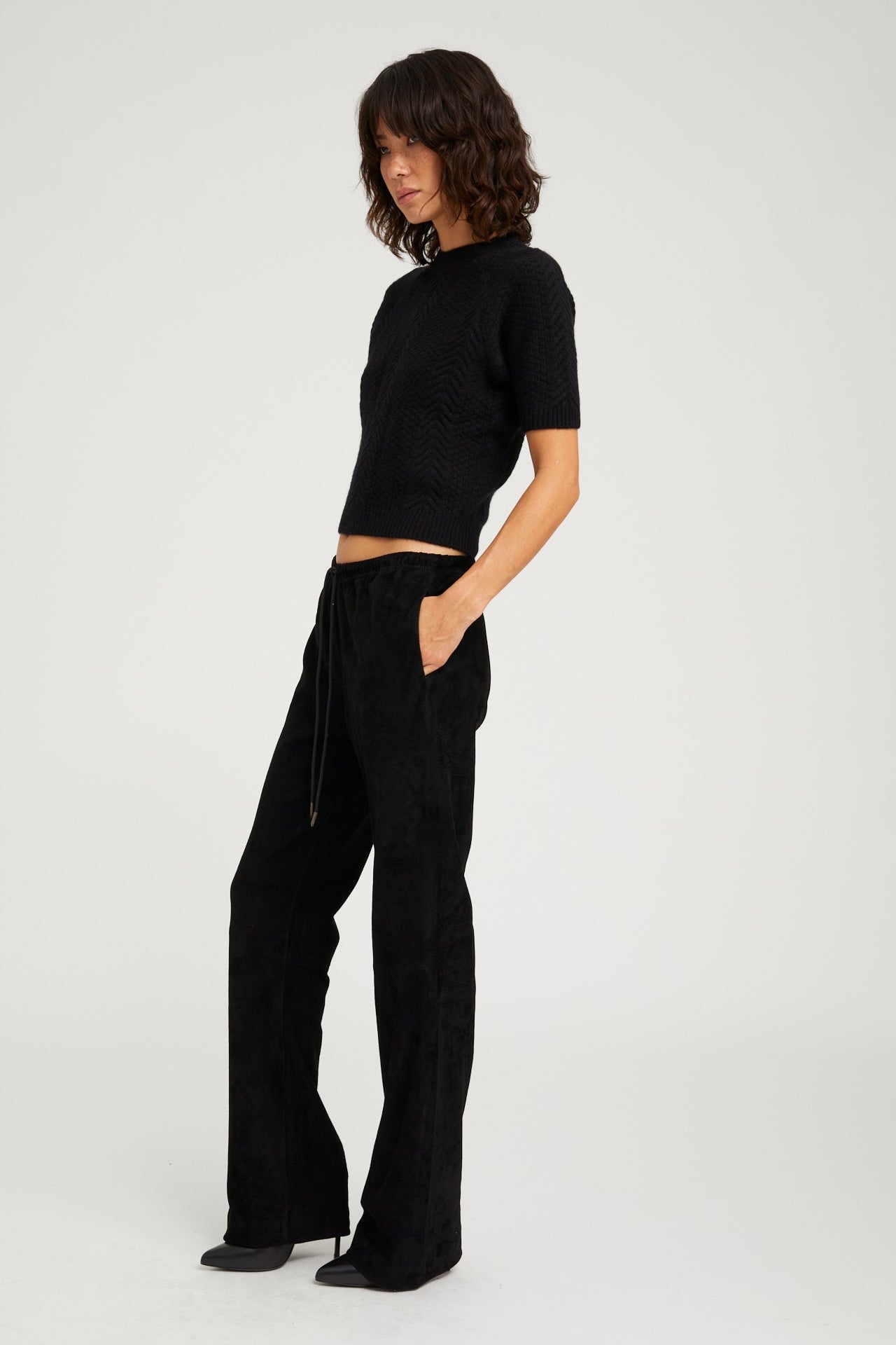 Black Cashmere Cable Knit Raglan Sweater