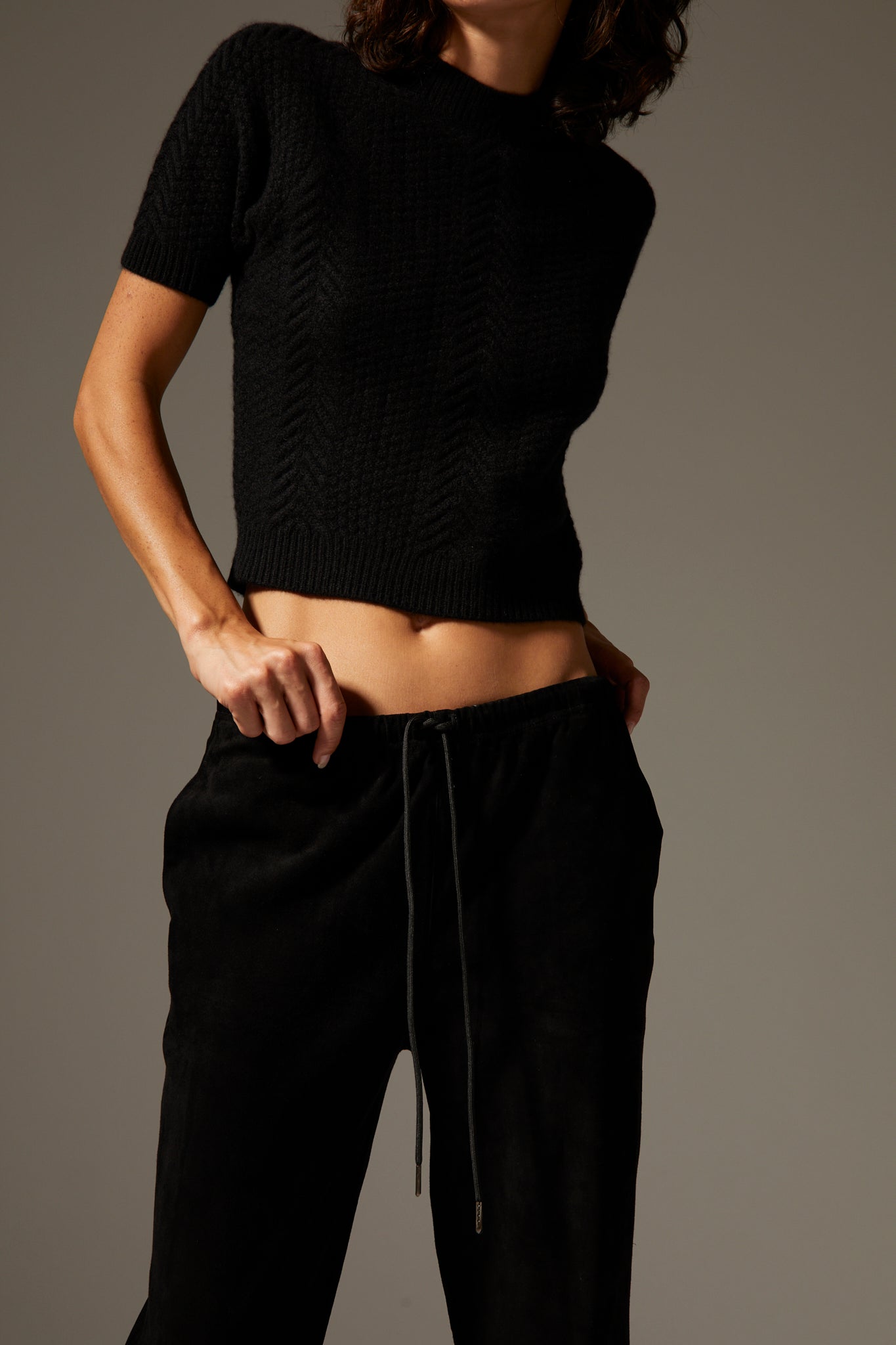 Black Cashmere Cable Knit Raglan Sweater