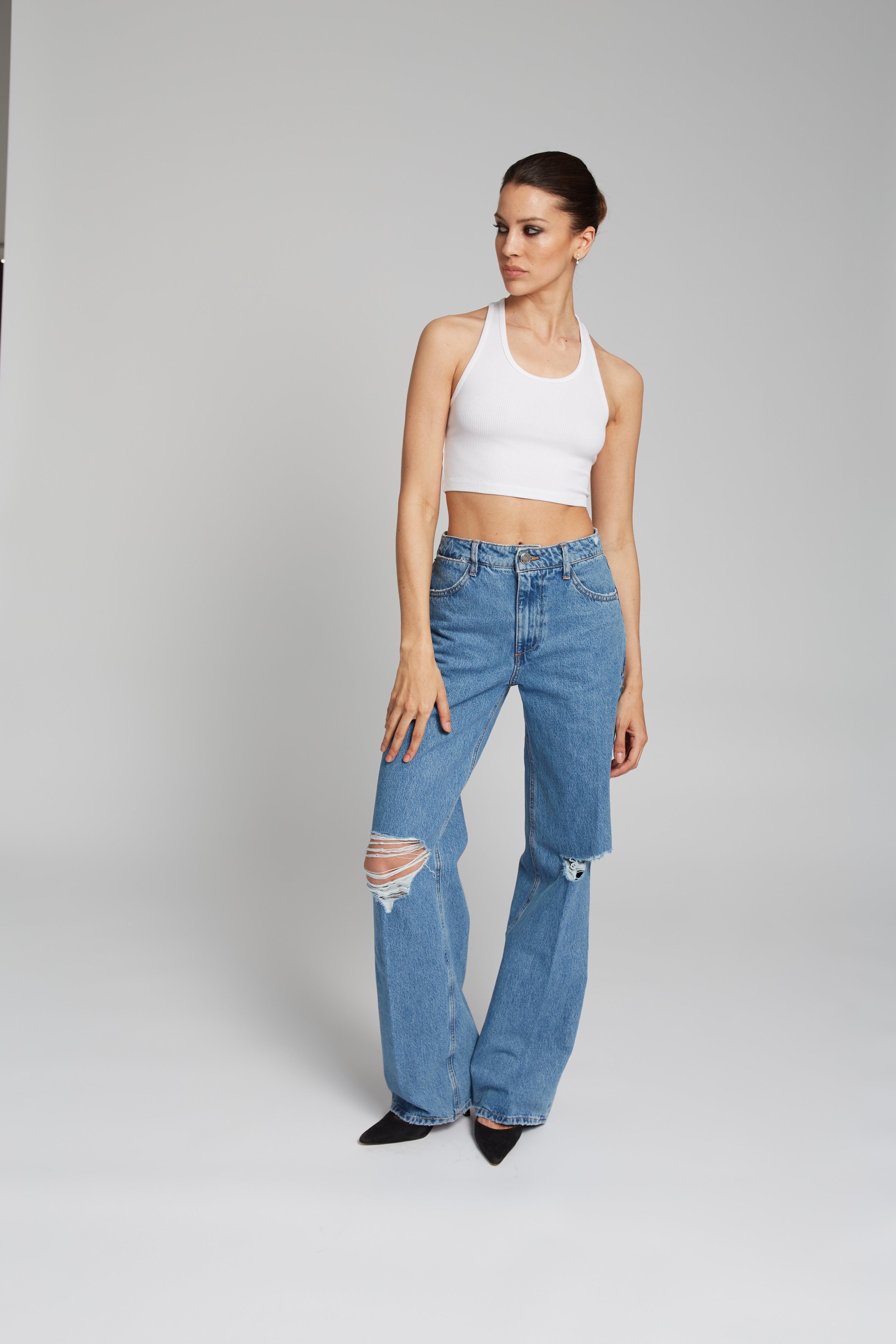 White Rib Cropped Tank