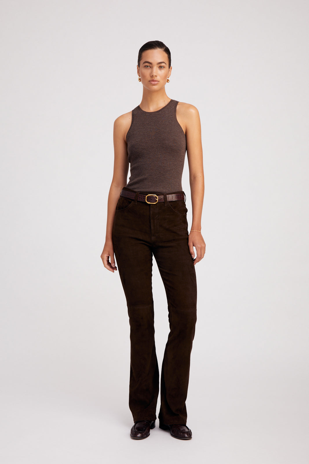 Heather Brown Ultra Fine Cashmere Racer Tank