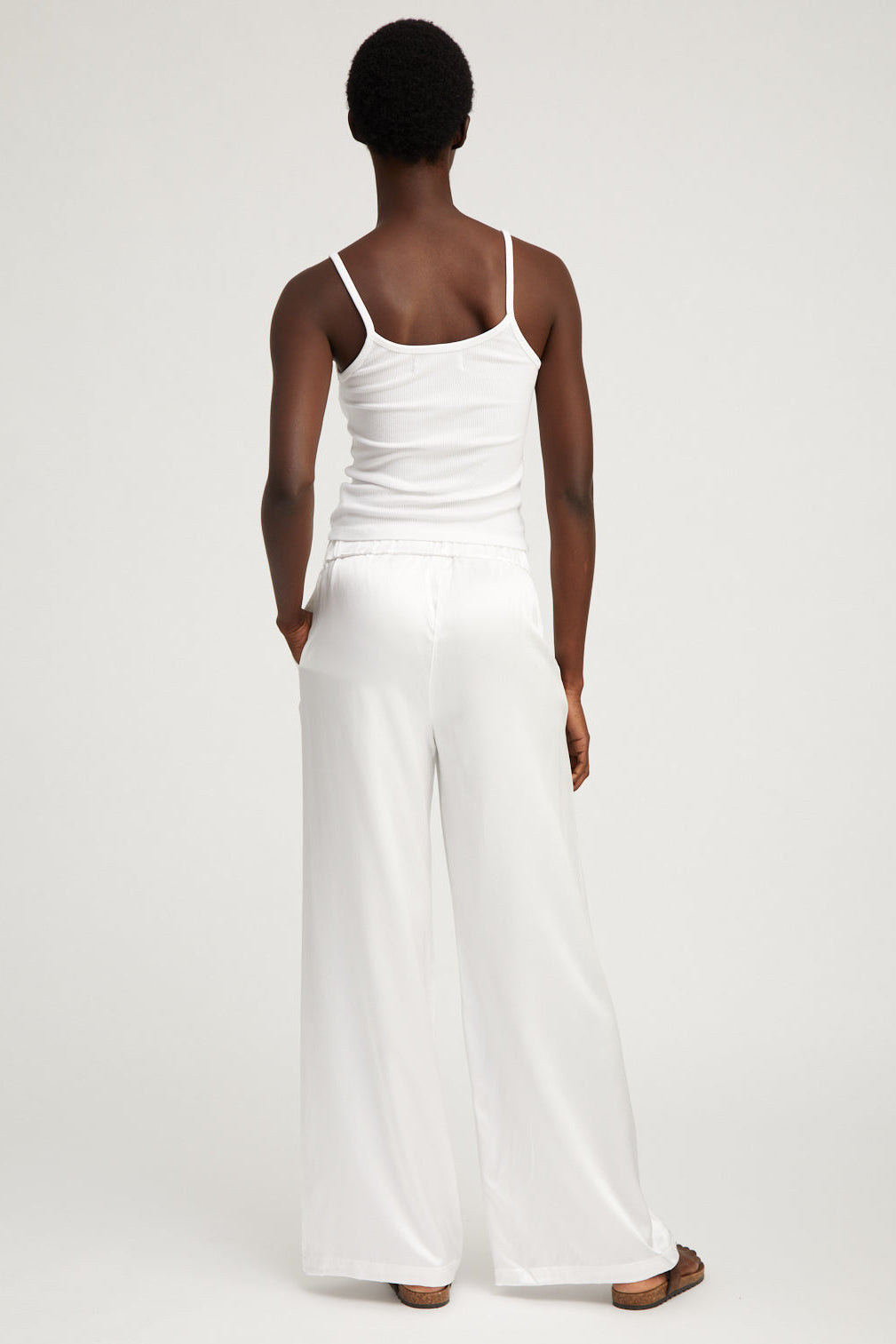 White Silk Wide Leg Pintuck Pants