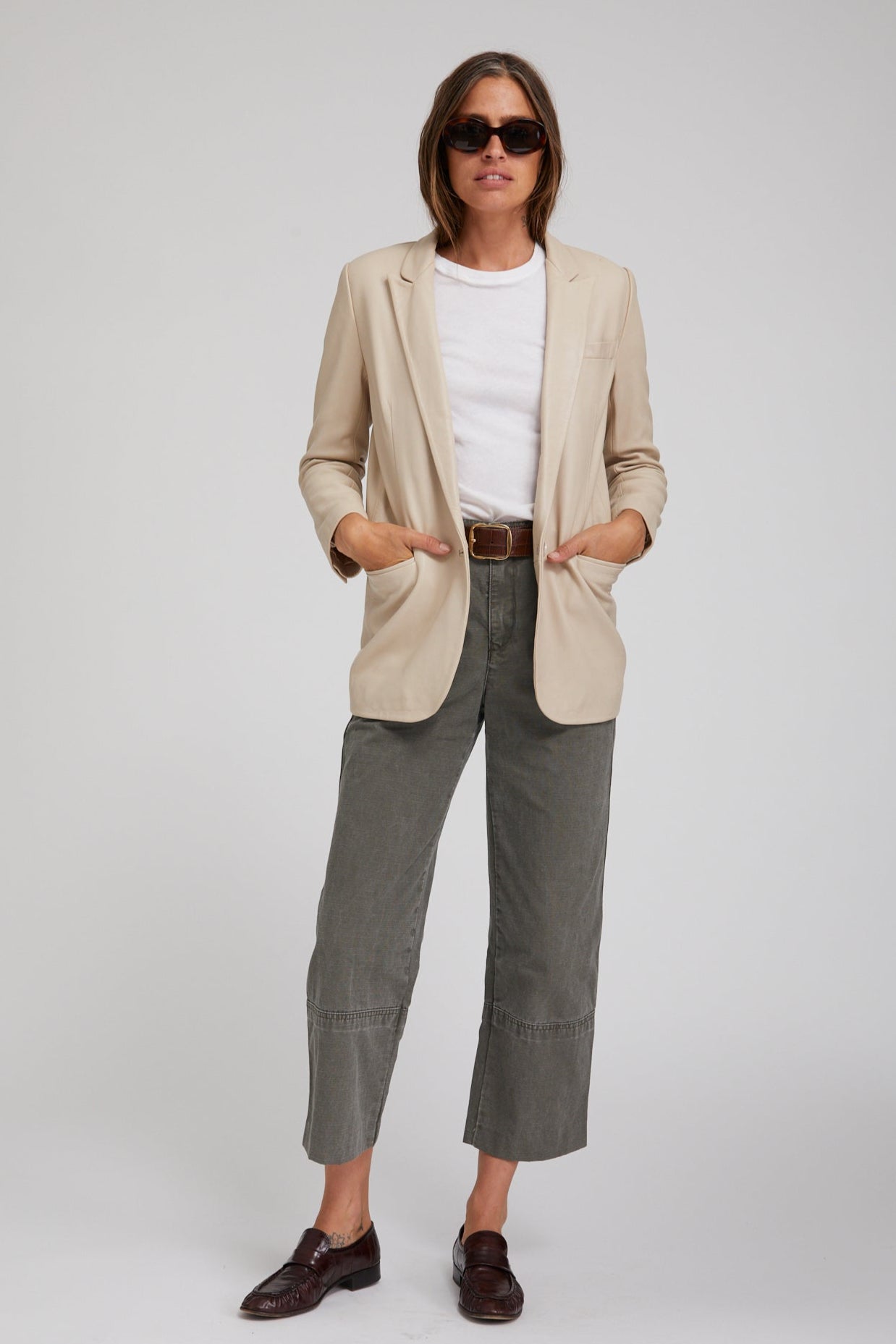 Off White Leather Blazer