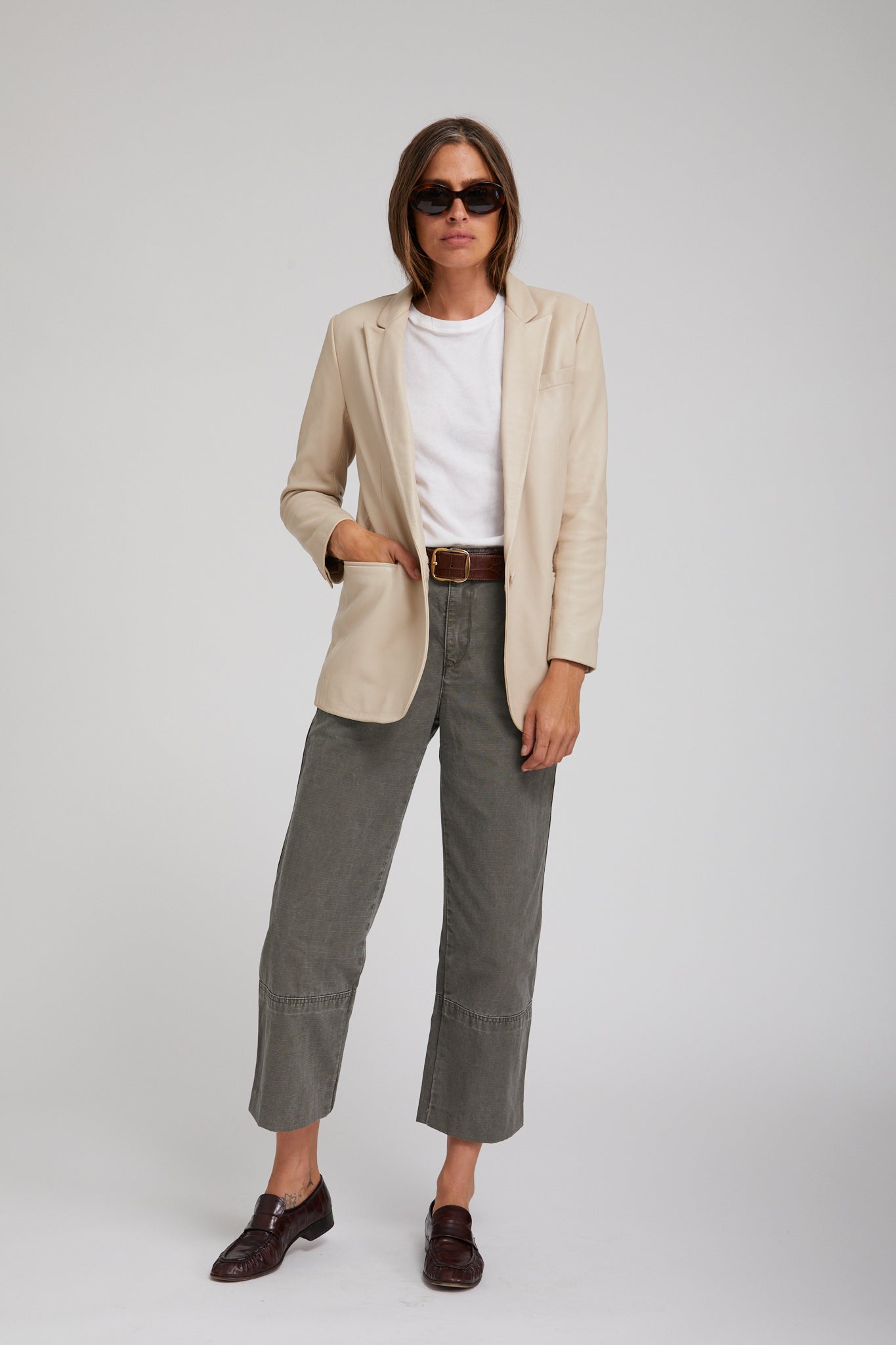 Off White Leather Blazer