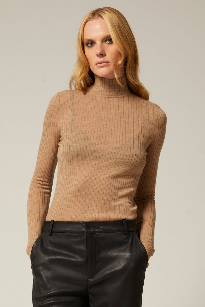 Camel Cashmere Mock Neck