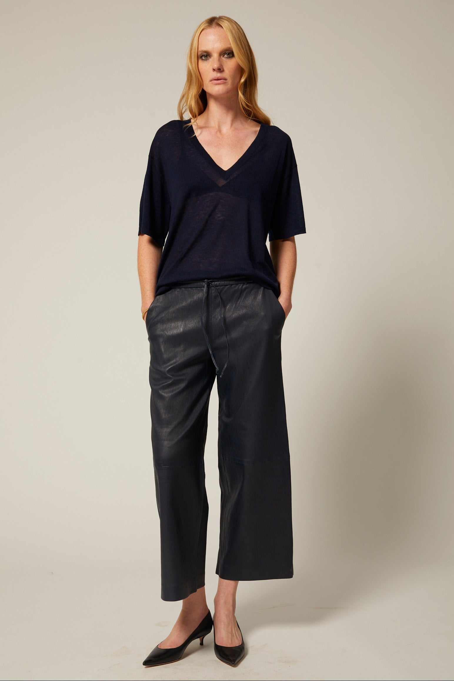 Midnight Leather Cropped Baggy Pants