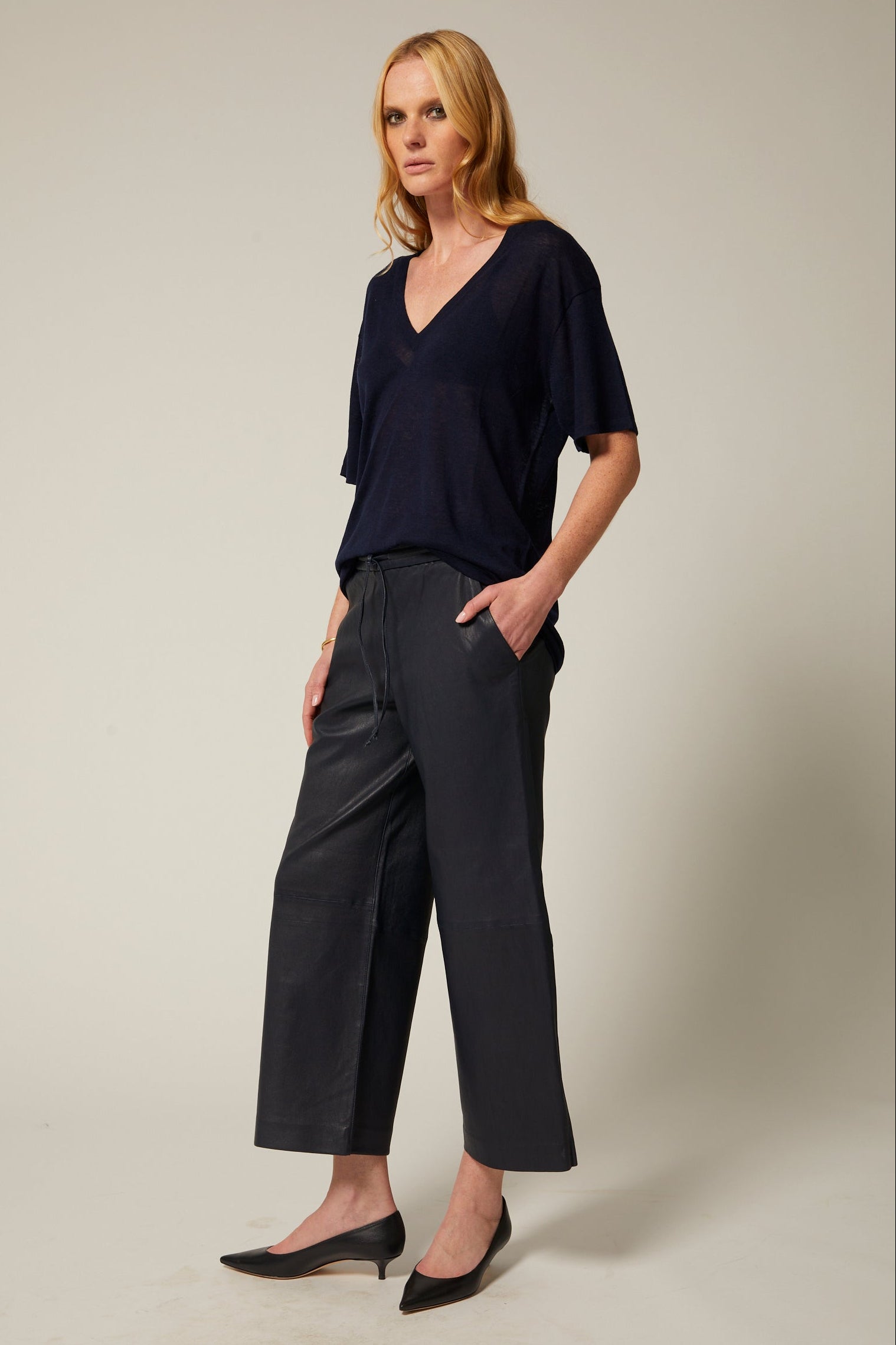 Midnight Leather Cropped Baggy Pants