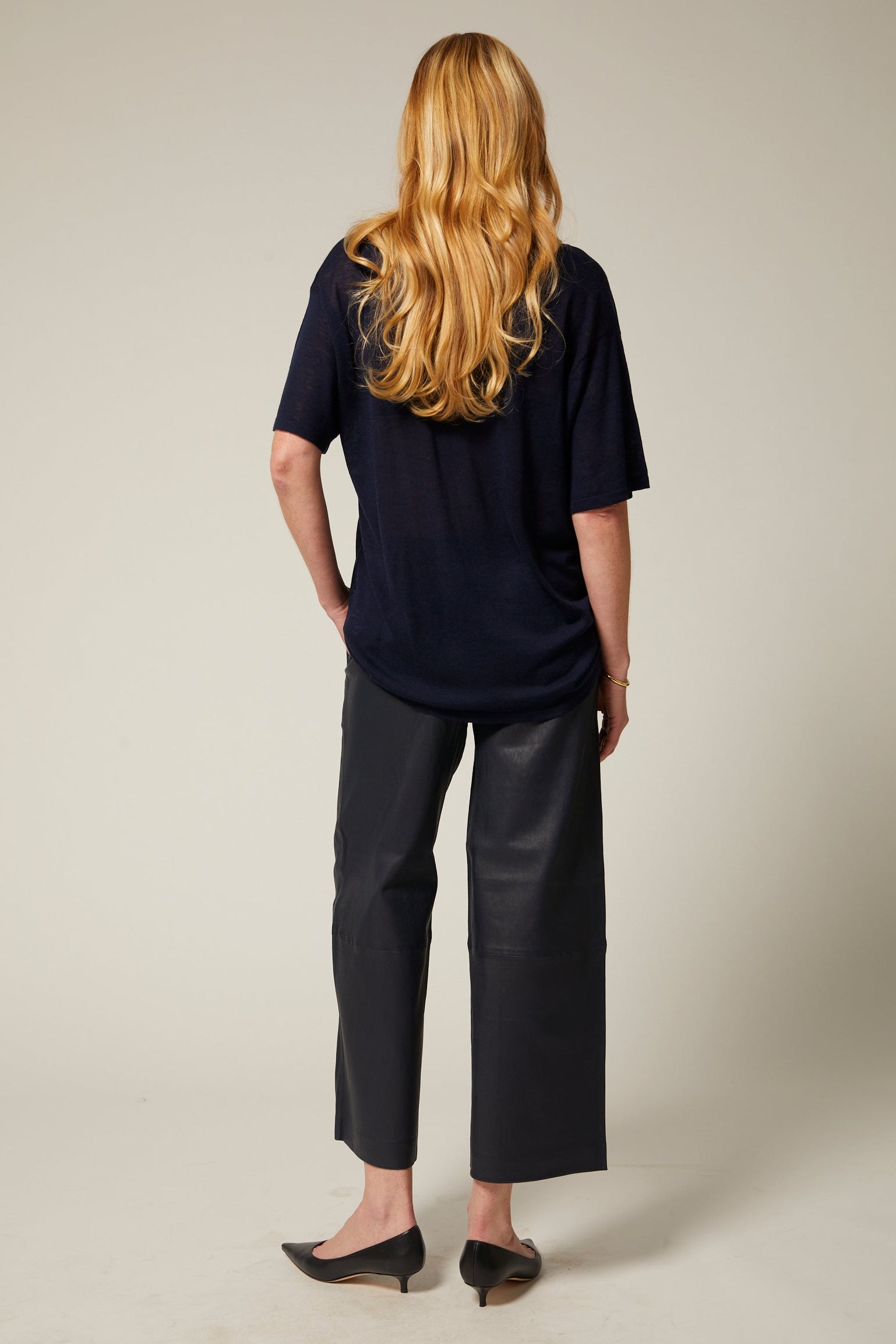 Midnight Leather Cropped Baggy Pants