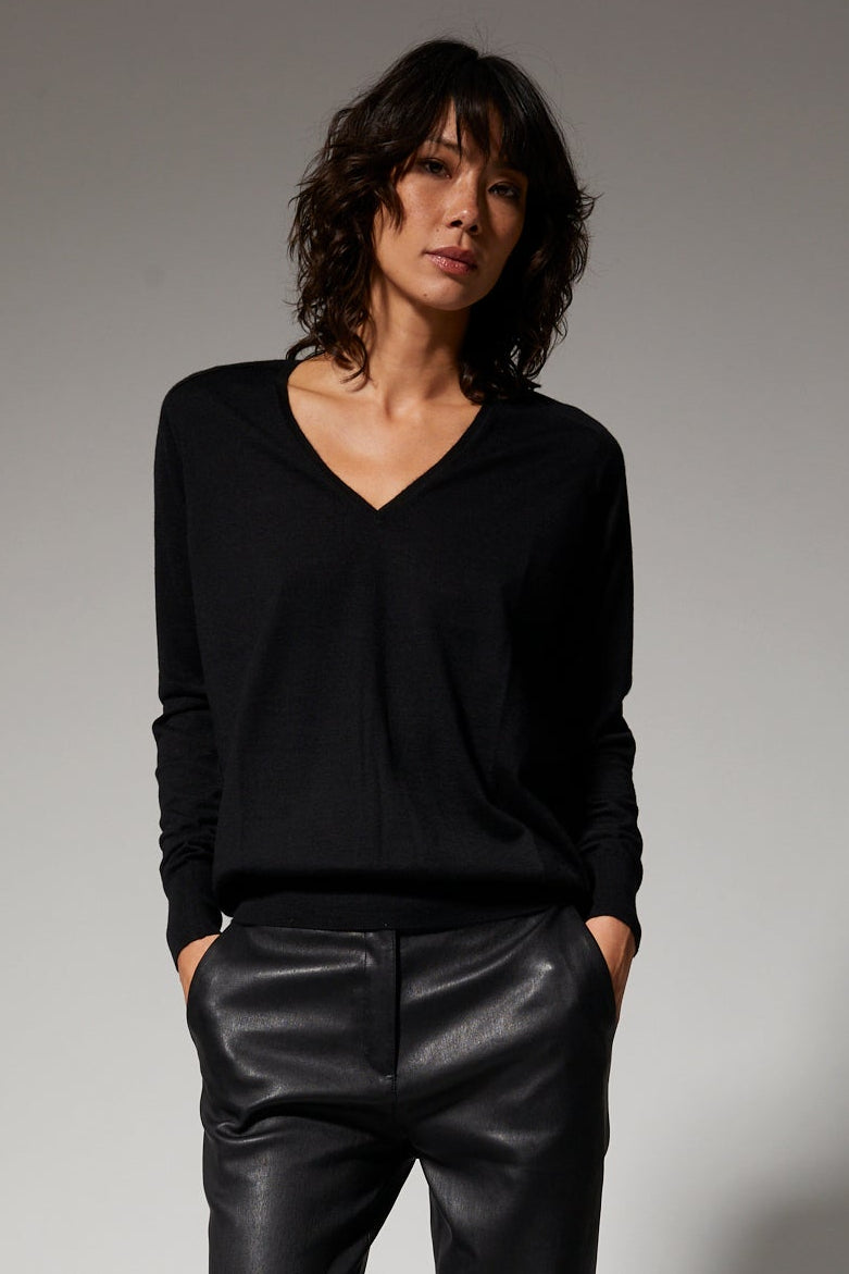 Black Cashmere V-Neck Sweater