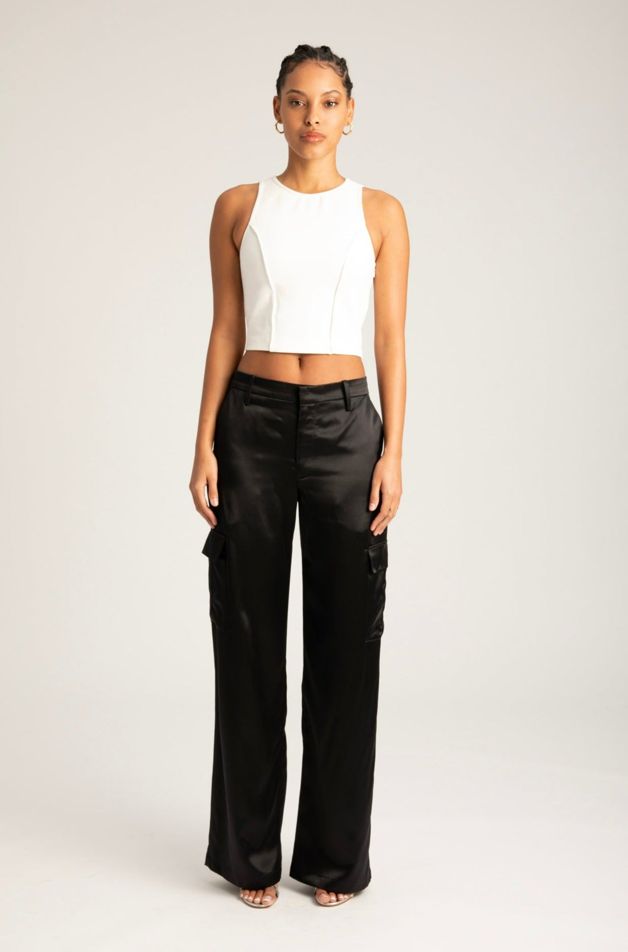 Black Silk Baggy Cargo Pants