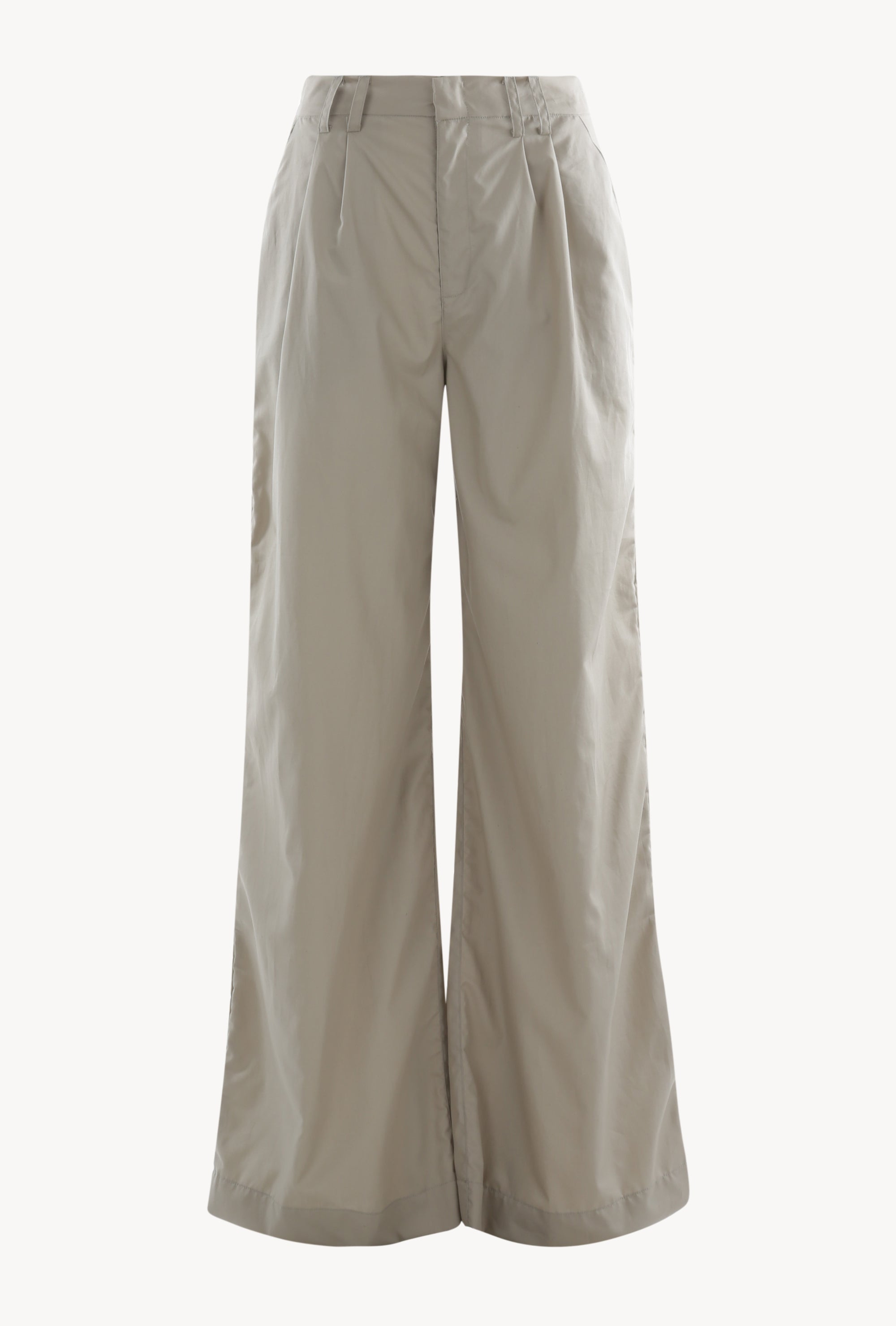 Beige Cotton Poplin Pleated Trousers
