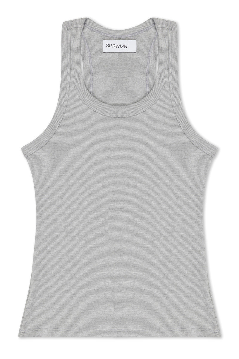 Heather Grey Rib Fitted Scooped Tank