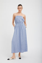Blue Linen Marie Maxi Dress