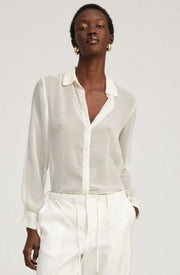 White Crinkle Chiffon Fitted Button Down