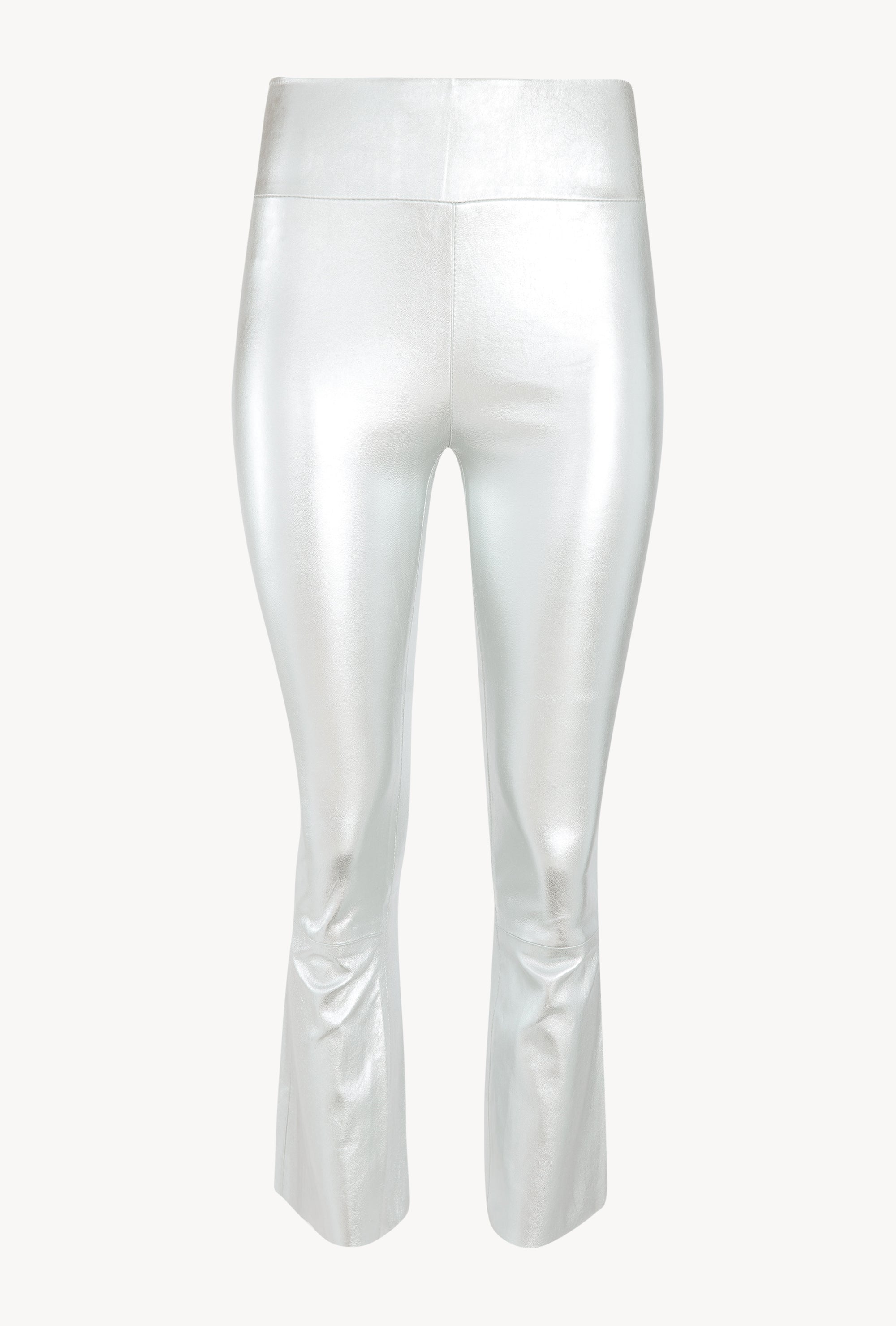 Metallic Silver Leather Crop Flare