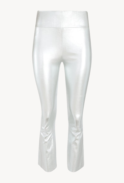 Silver Leather Crop Flare Leggings