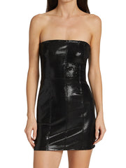 Glossy Black Leather Bustier Dress