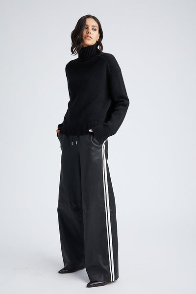 Black Leather Athletic Drawstring Pants