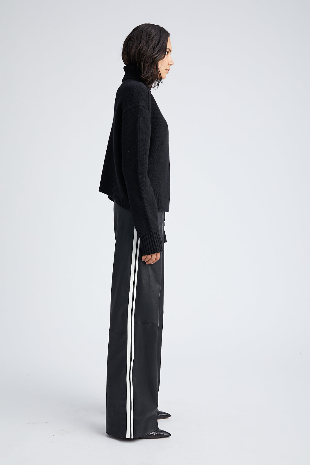 Black Leather Athletic Drawstring Pant