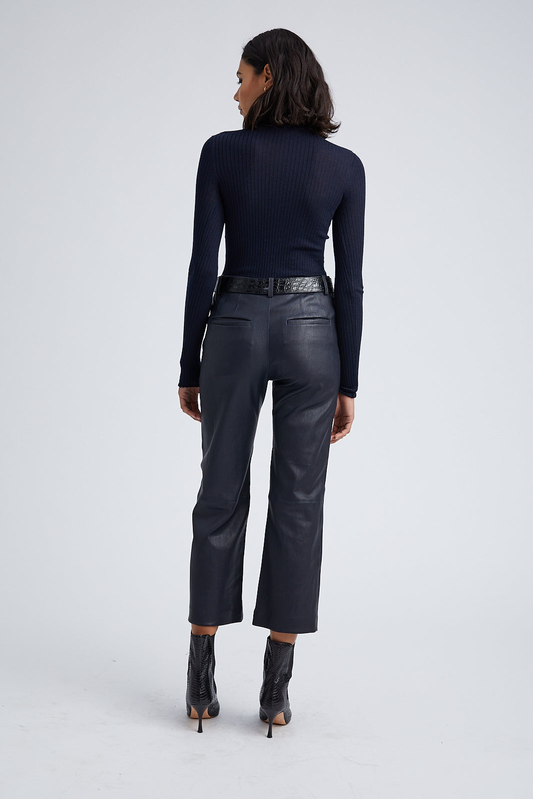 SPRWMN Navy Leather Cropped Trousers