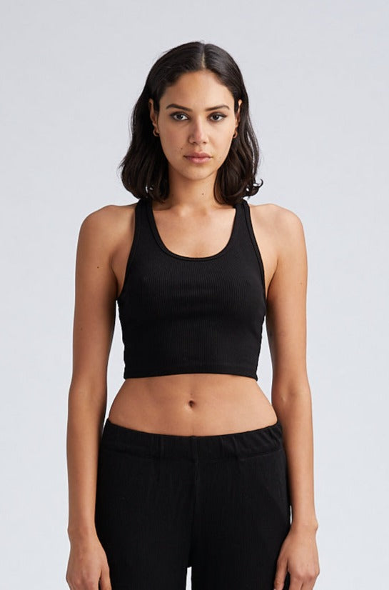 Black Rib Cropped Tank