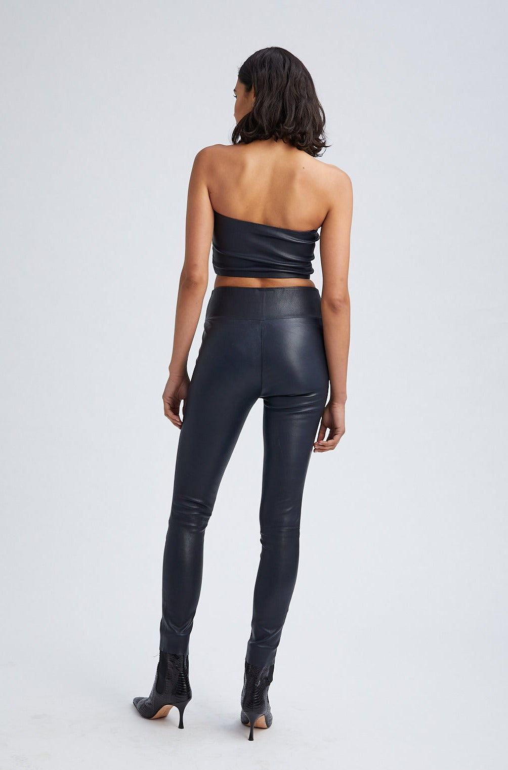 Navy Leather Ankle Leggings