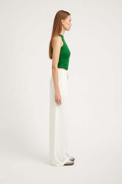 White Crepe Pleated Trousers