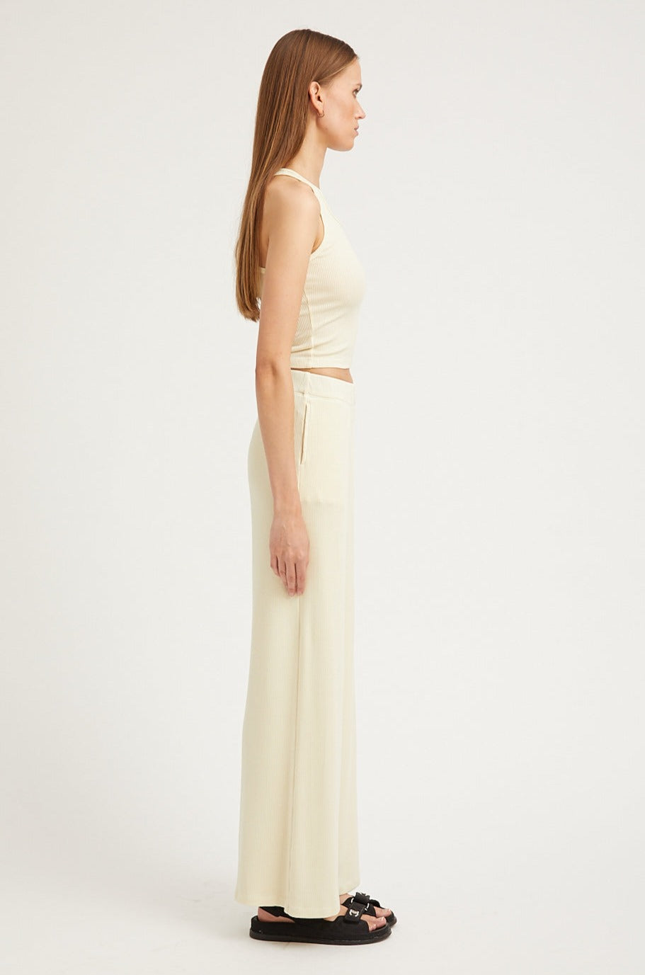 Vintage White Rib Wide Leg Pants