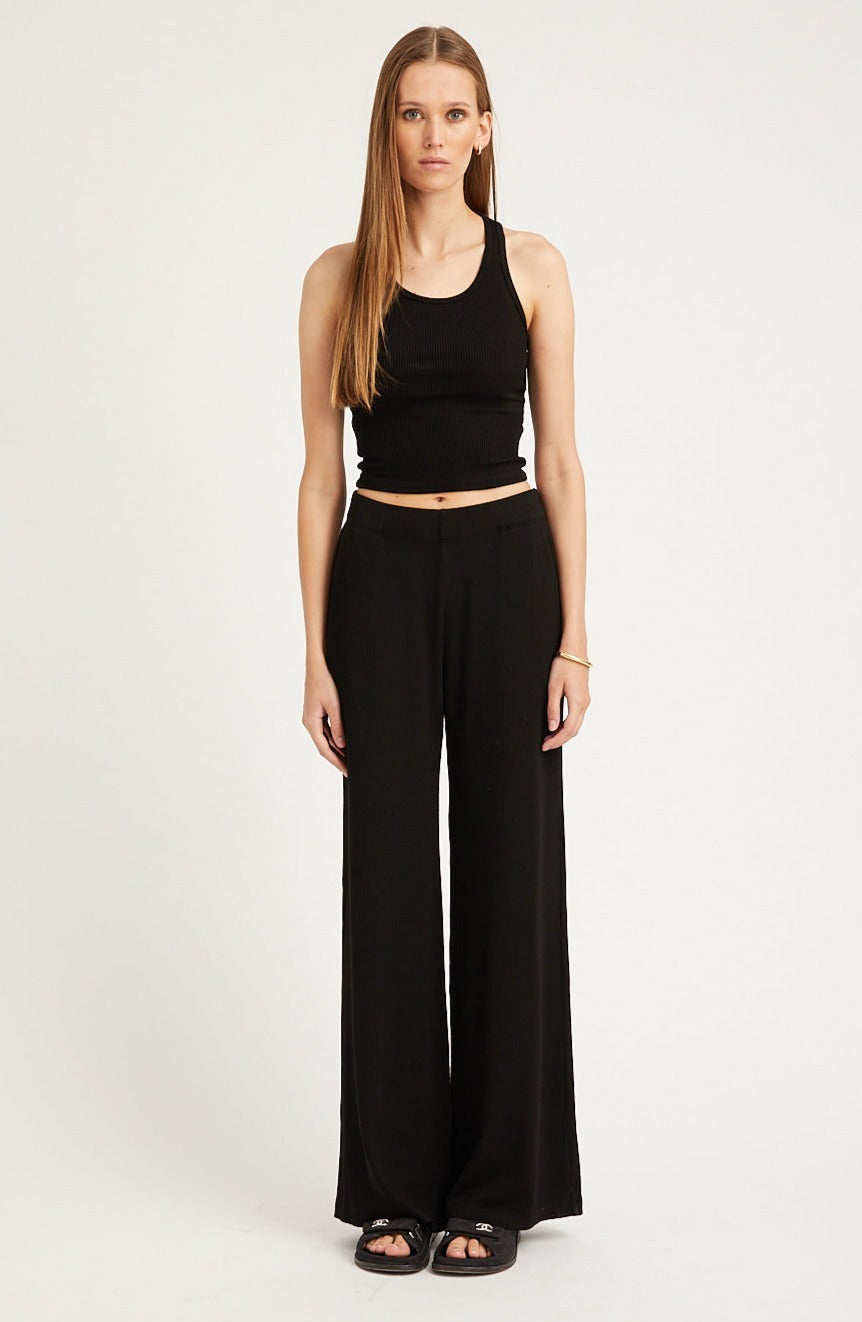 Black Rib Wide Leg Pants