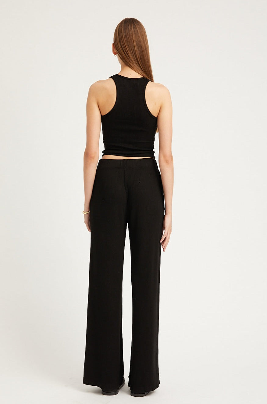 Black Rib Wide Leg Pants