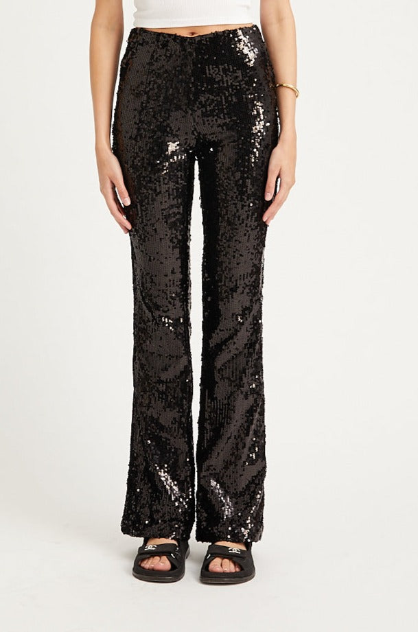 Black Sequin Micro Flare Pant