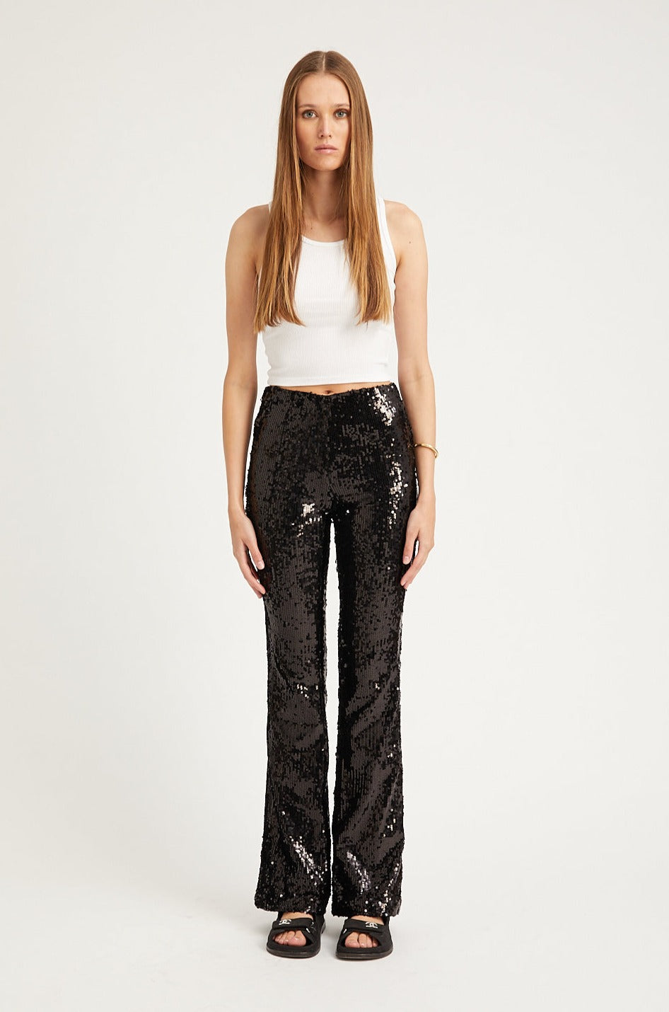 Black Sequin Micro Flare Pant