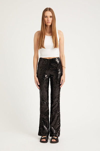 Black Sequin Micro Flare Pant