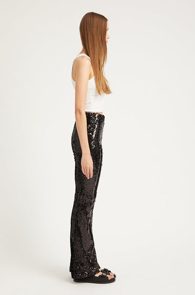 Black Sequin Micro Flare Pant