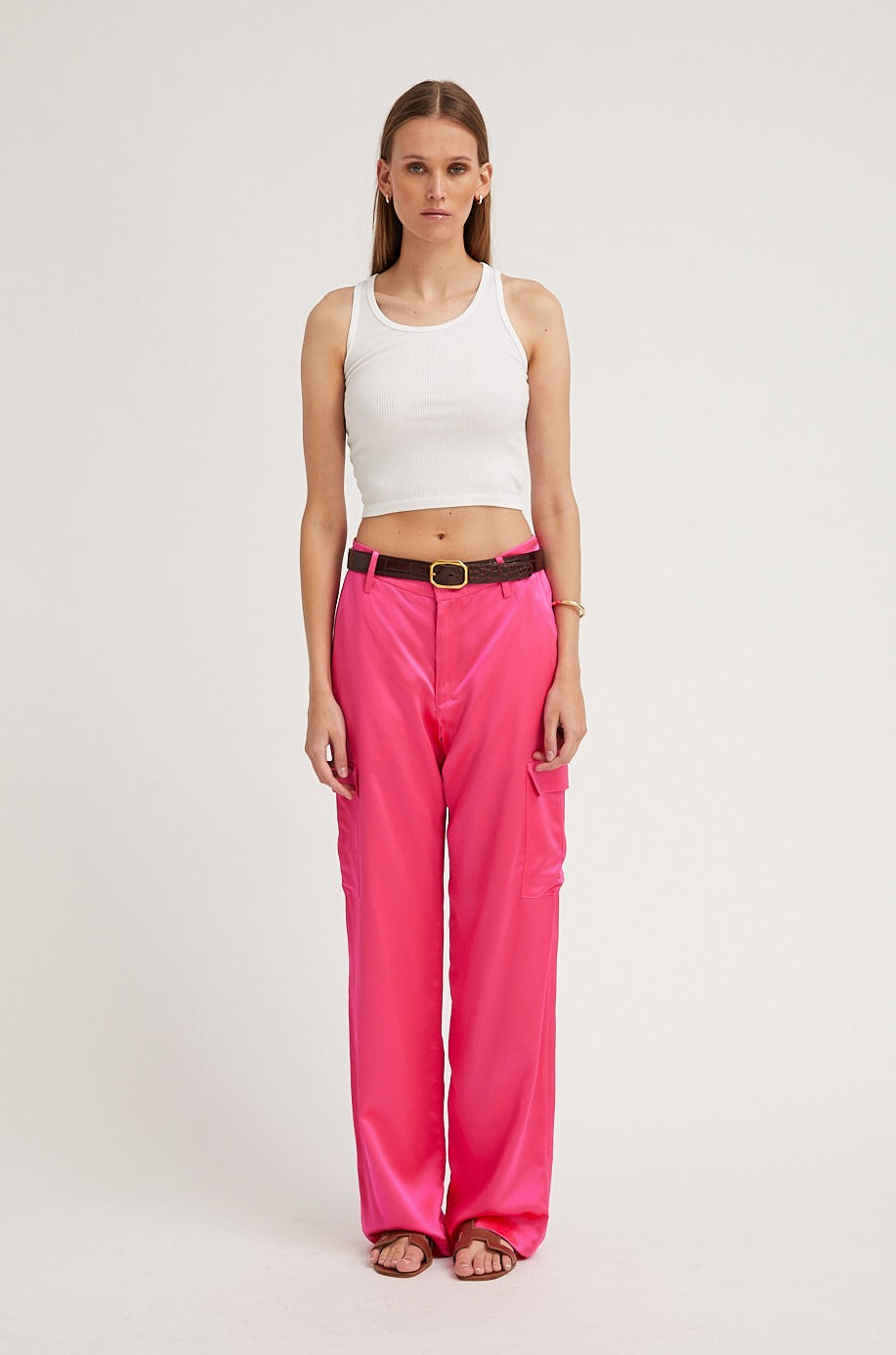 Fuchsia Silk Baggy Cargo Pants
