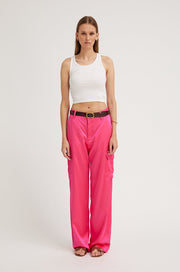 Fuchsia Silk Baggy Cargo Pants
