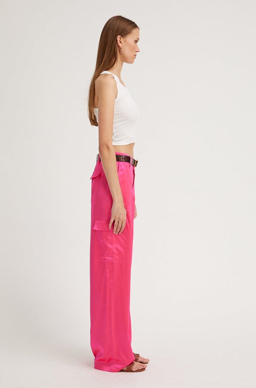Fuchsia Silk Baggy Cargo Pants